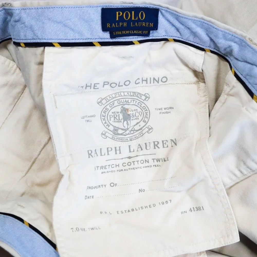 Polo Ralph Lauren Chino Shorts Mens‎ 36 Khaki Beige Stretch Classic Fit Cotton